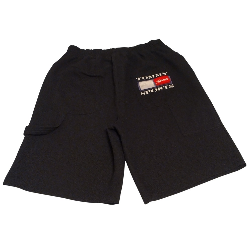 Vintage Tommy Sports Sweat Shorts Mens XXL Black Elastic Waste Embroidered Patch